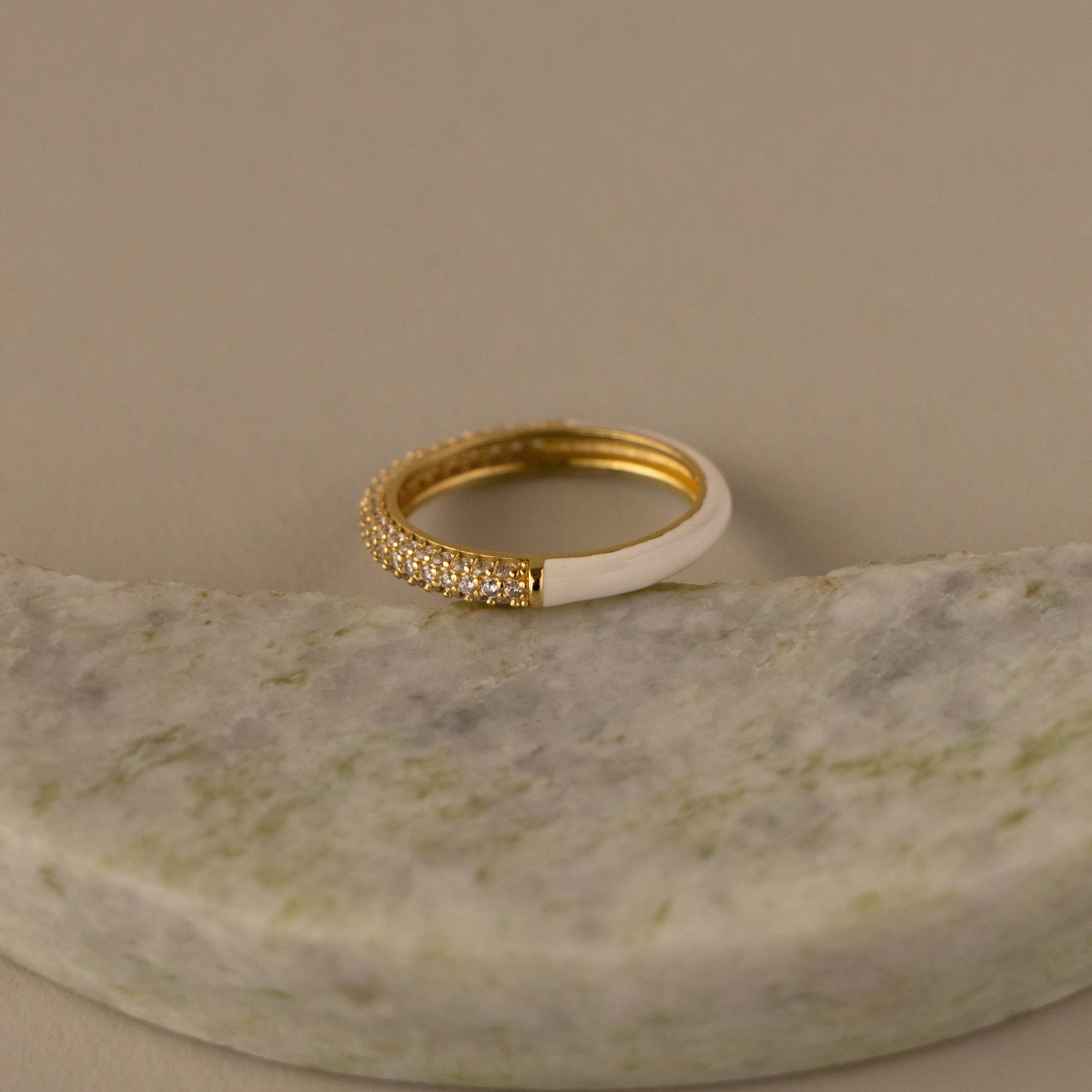 Half White Enamel Pave Ring