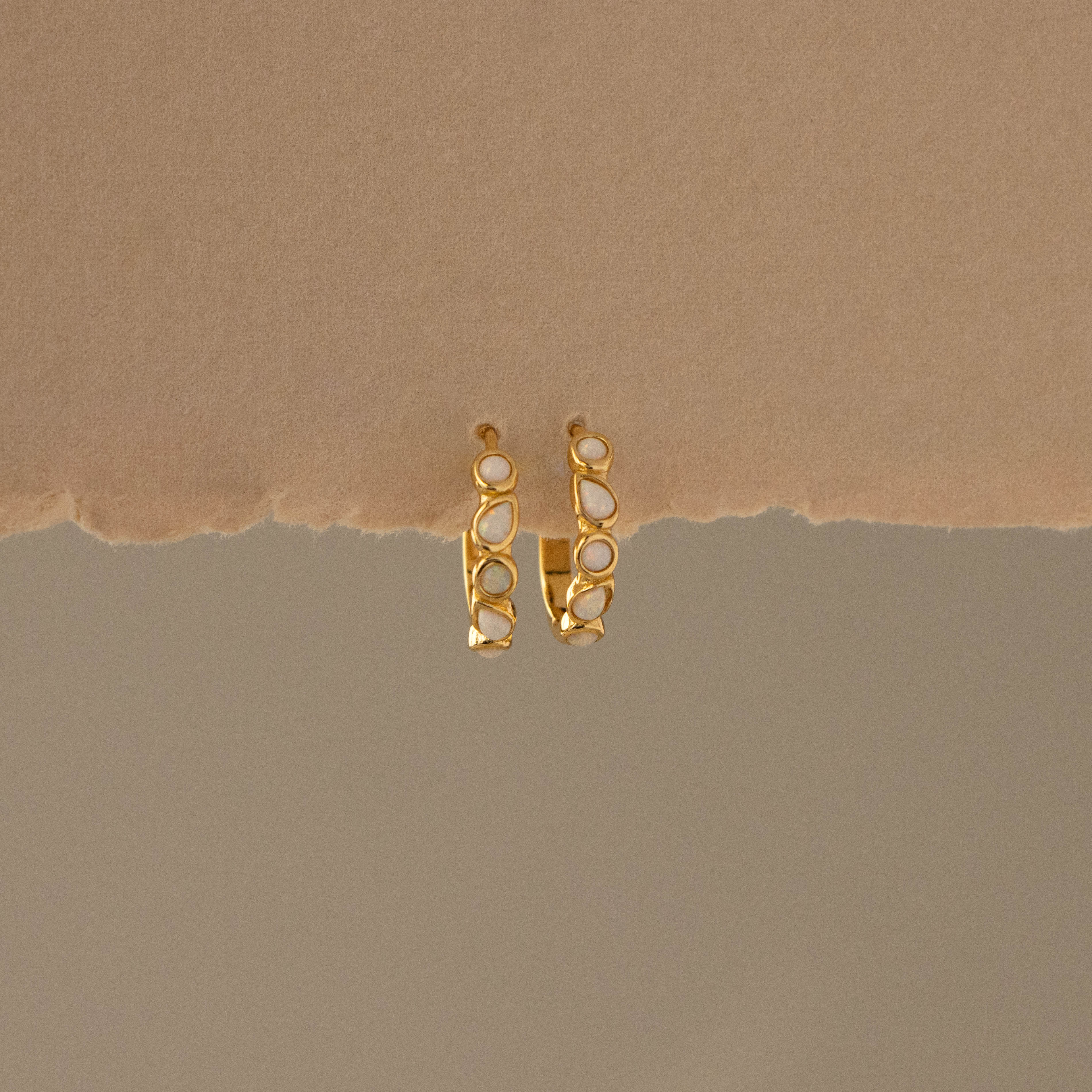 Mixed Bezel White Opal Huggies