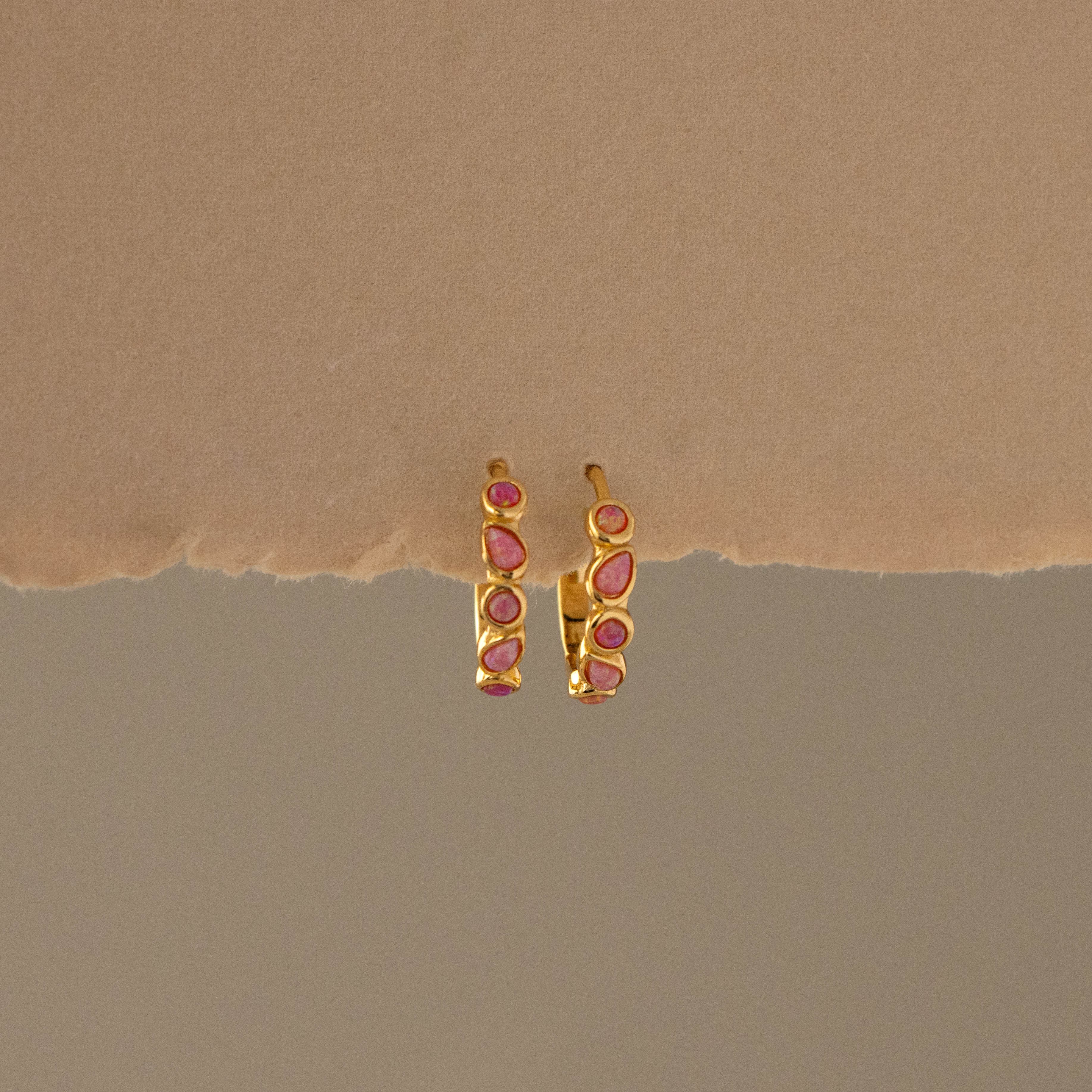 Mixed Bezel Pink Opal Huggies