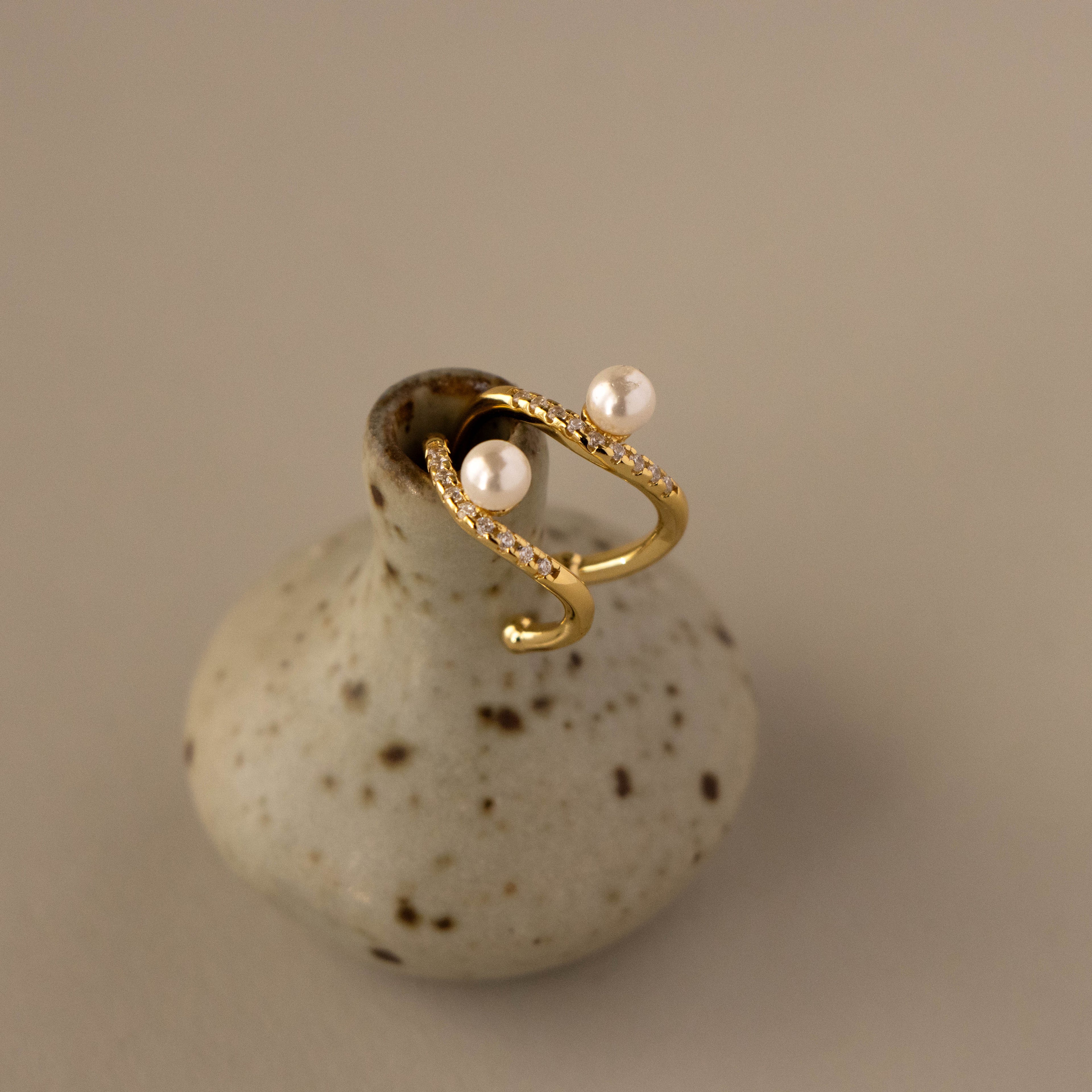 Wavy Pave Pearl Ear Cuffs