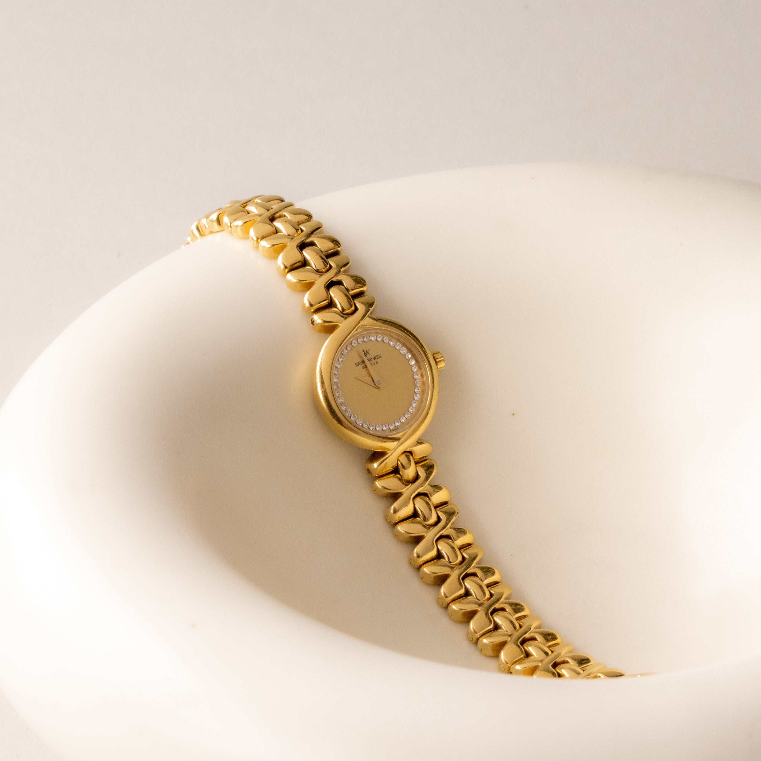 Vintage Raymond Weil Swiss Pave X Gold Watch