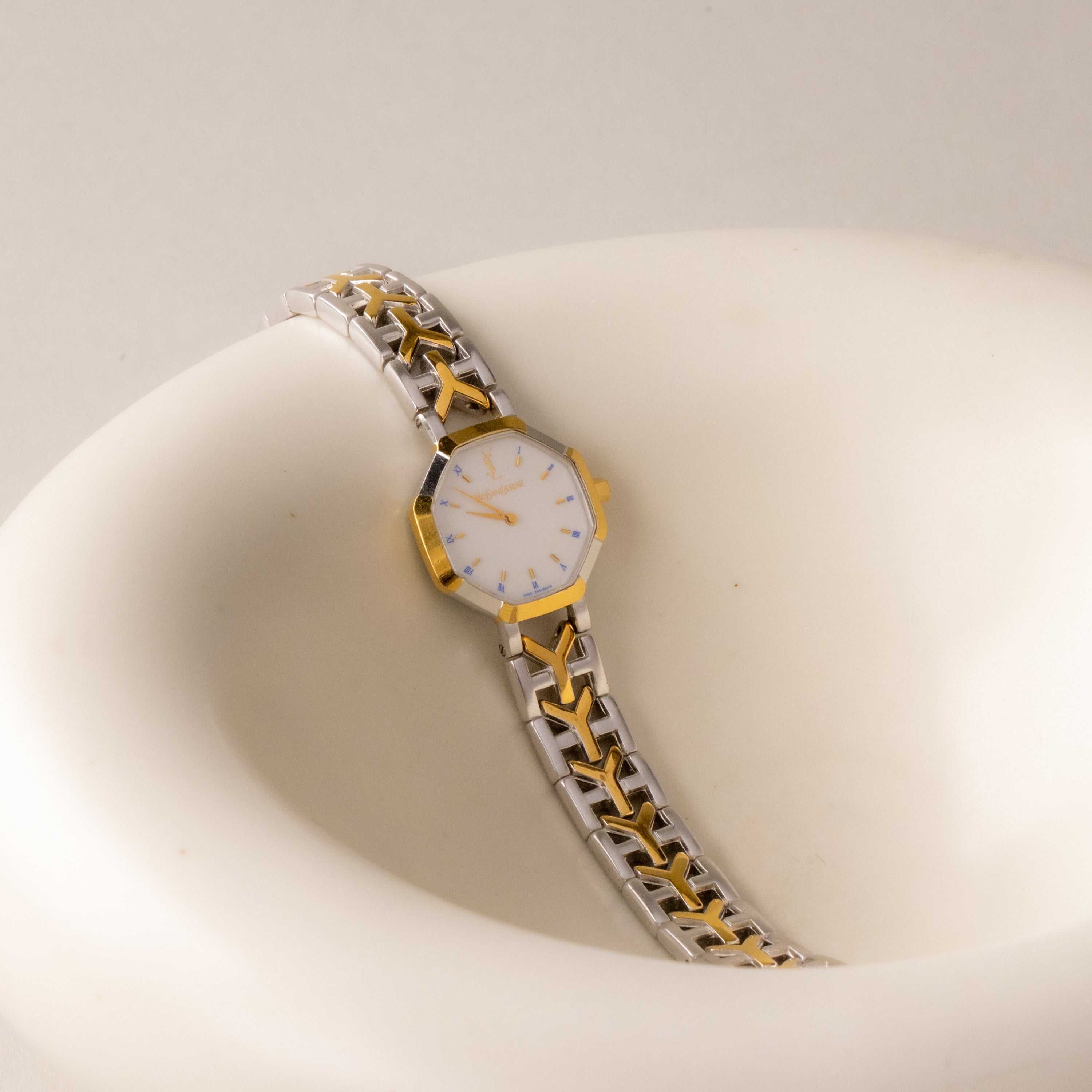 Vintage YSL Octagon Quartz Two Tone Watch