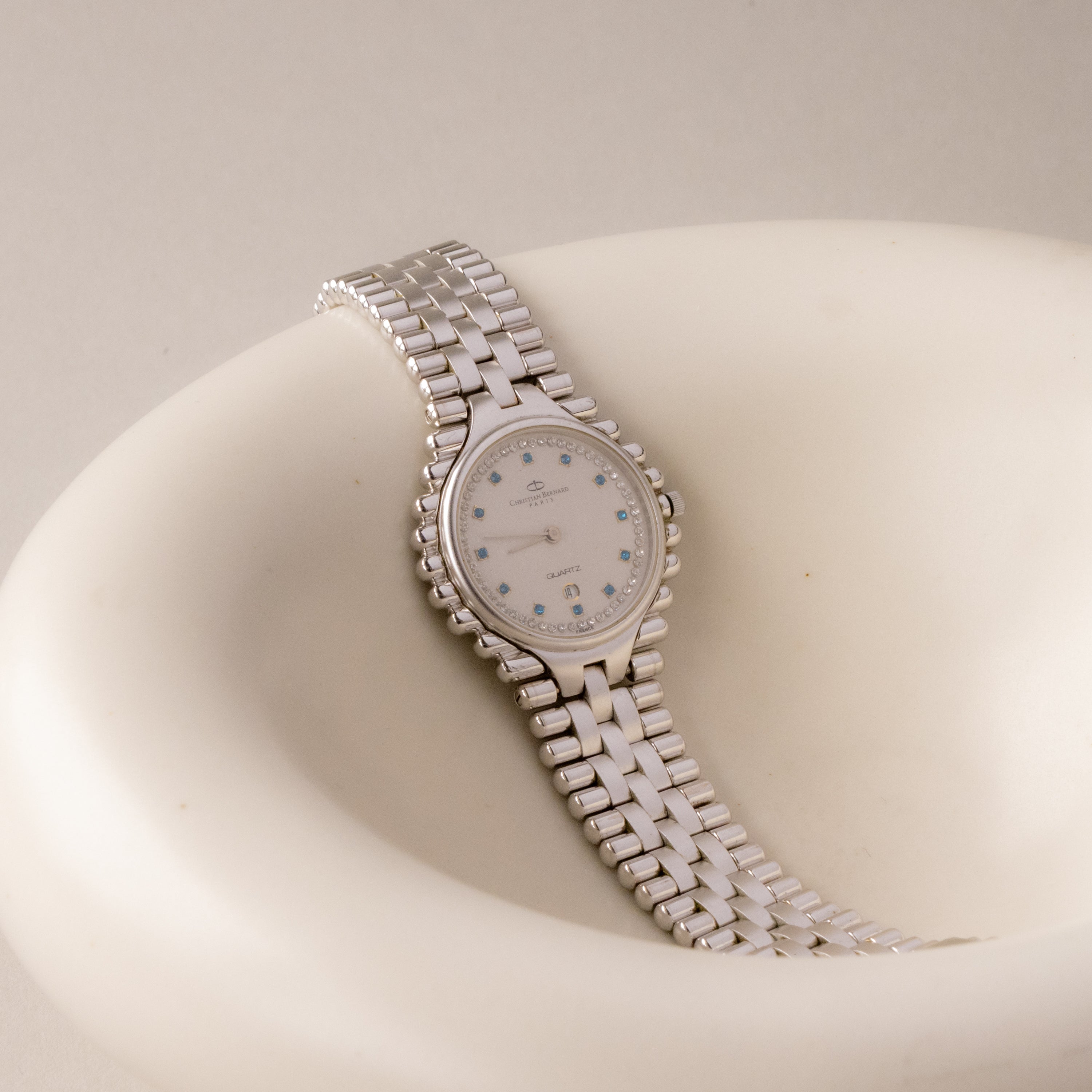 Rare Vintage Christian Bernard Swiss Aquamarine Silver Watch