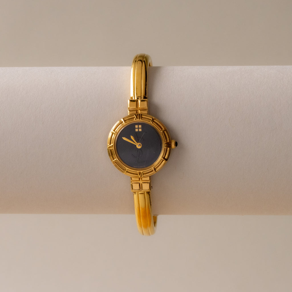Vintage YSL Midnight Dial Cuff Gold Watch