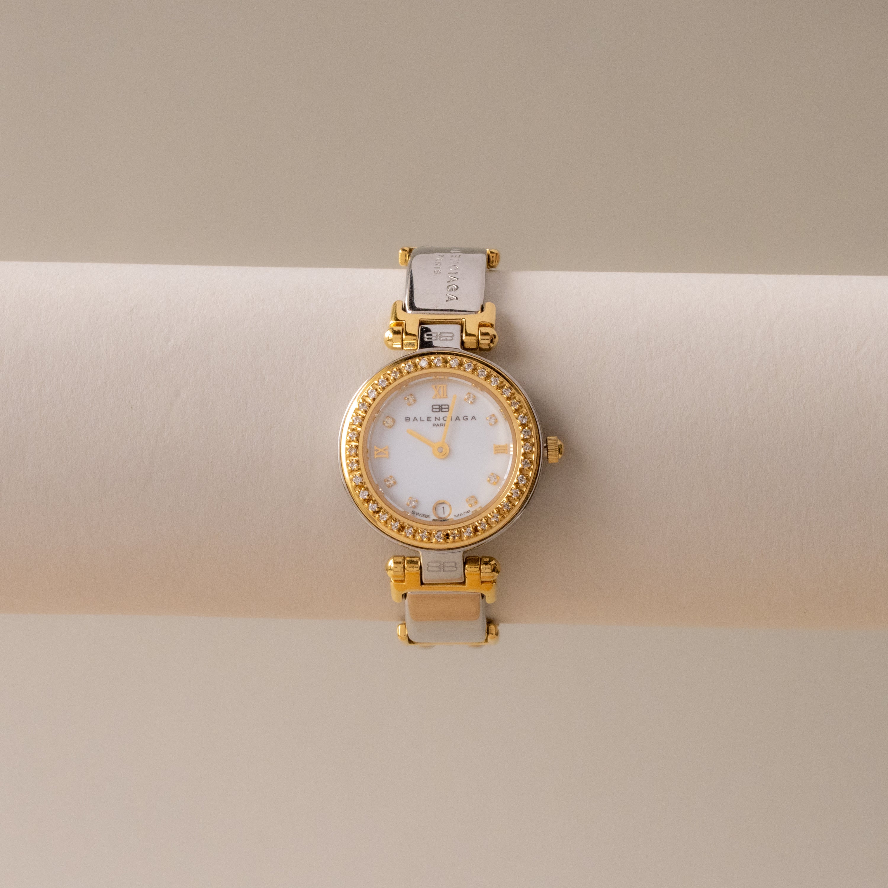 Vintage Balenciaga Swiss Pave Two Tone Watch