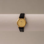 Vintage Longines Swiss Black Strap Gold Watch