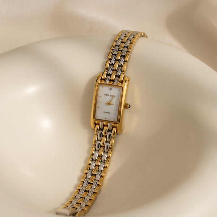 Vintage Mon Rich Rectangular Two Tone Watch