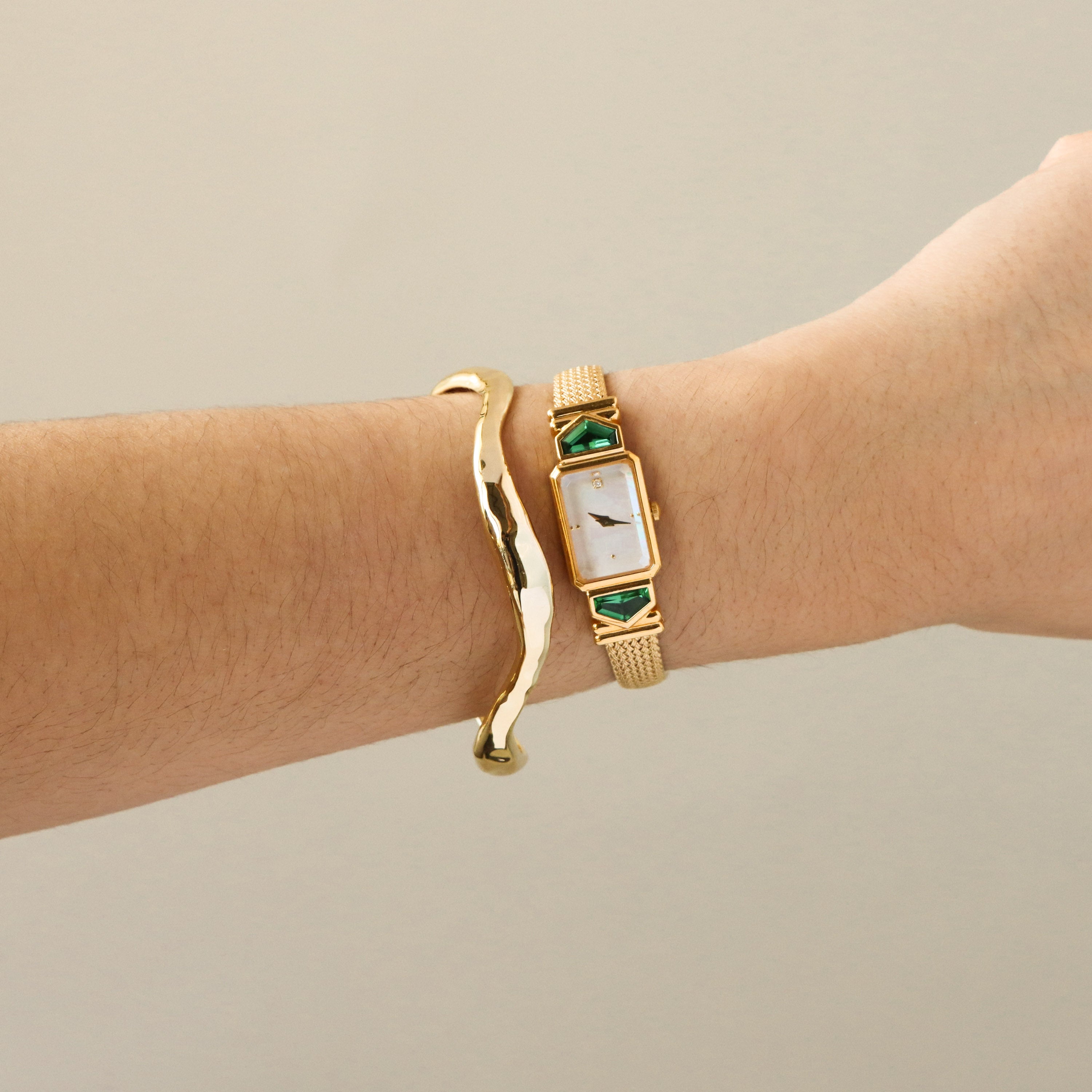 Vintage The Franklin Mint Emerald Gold Watch