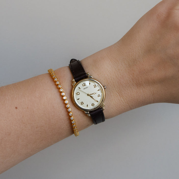 Vintage Seiko Round Brown Strap Watch