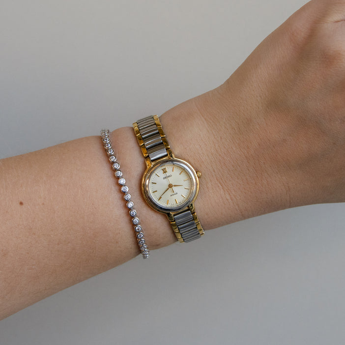 Vintage Seiko Round Ribbed Two Tone Watch