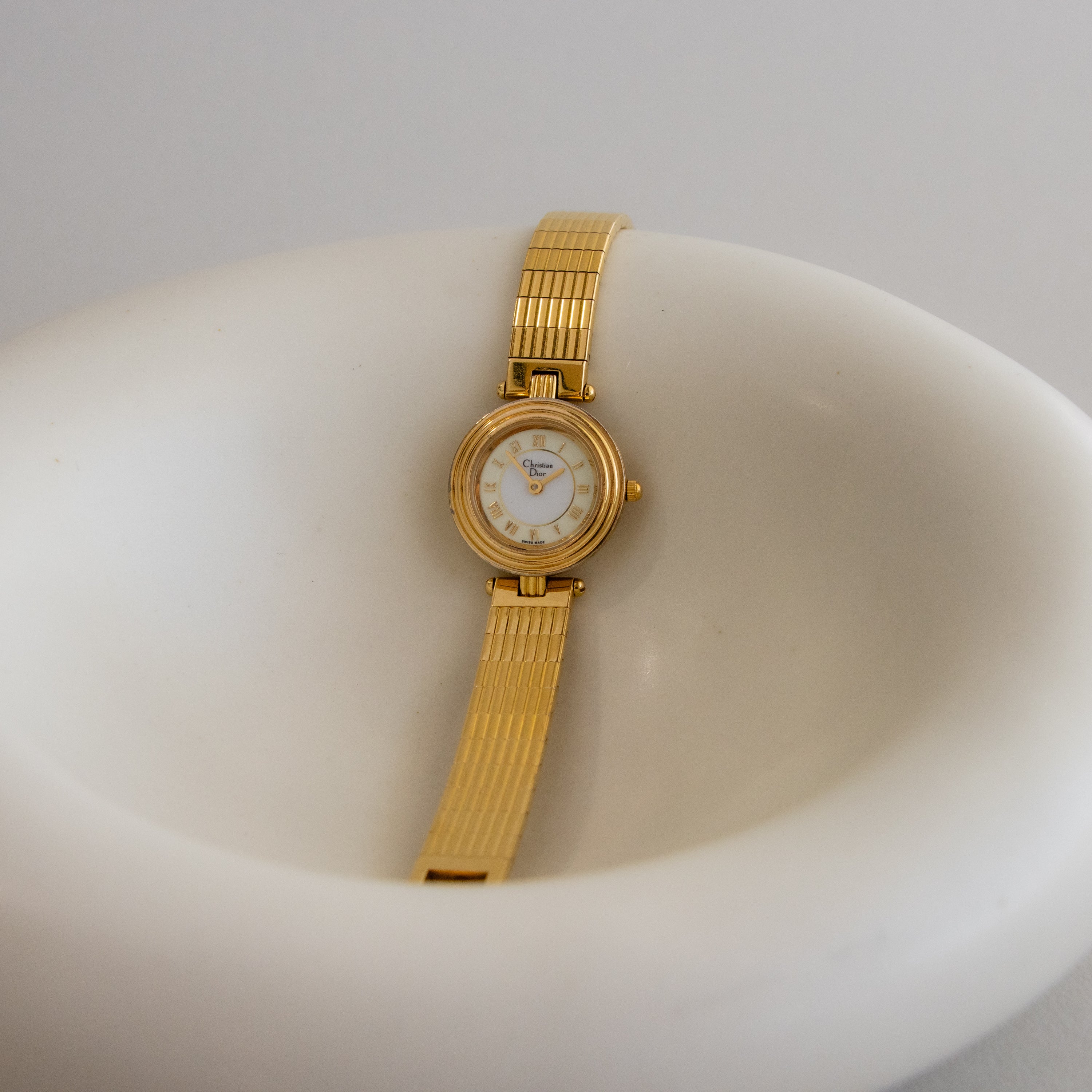 Vintage Christian Dior Swiss Ribbed Gold Watch