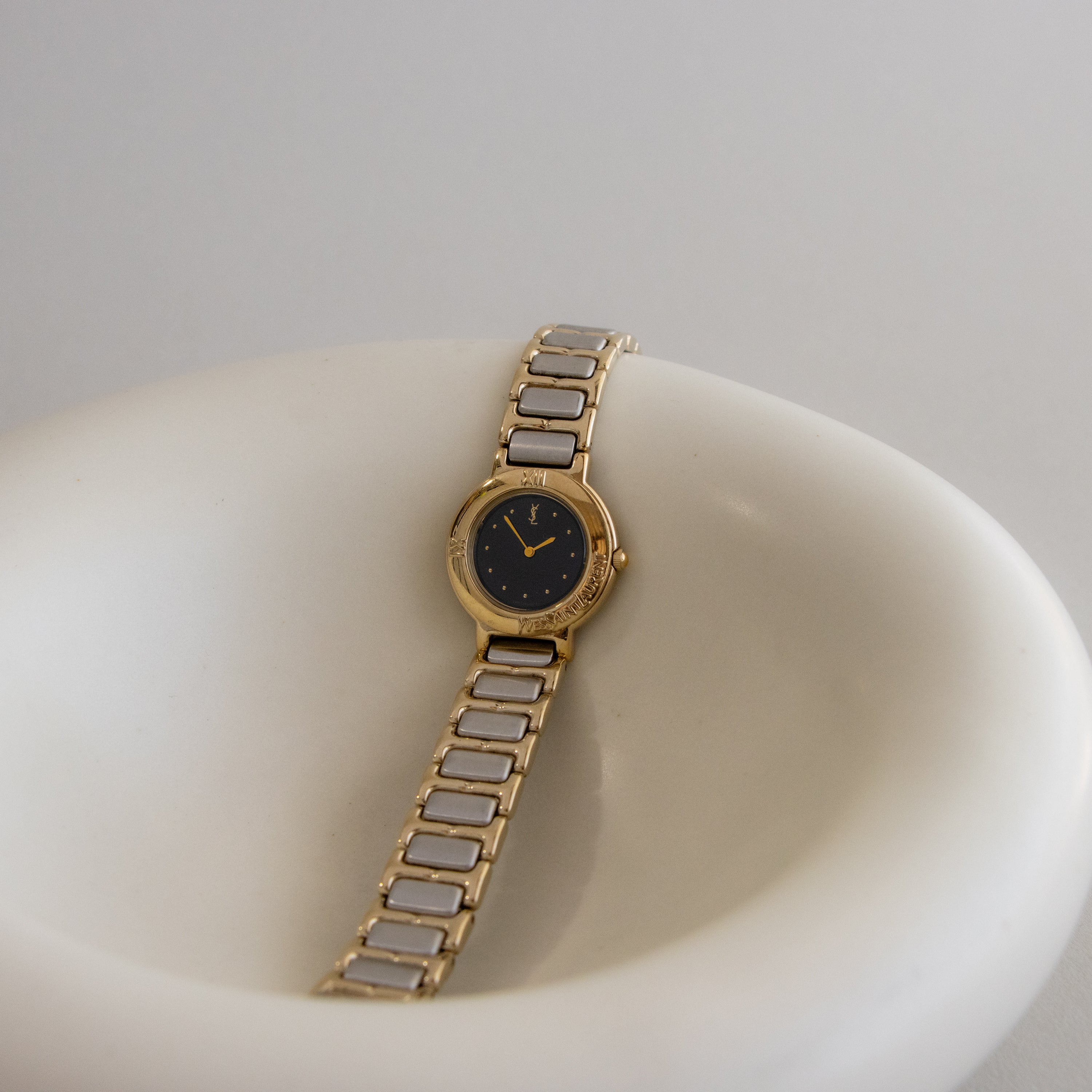 Vintage YSL Midnight Ribbed Two Tone Watch