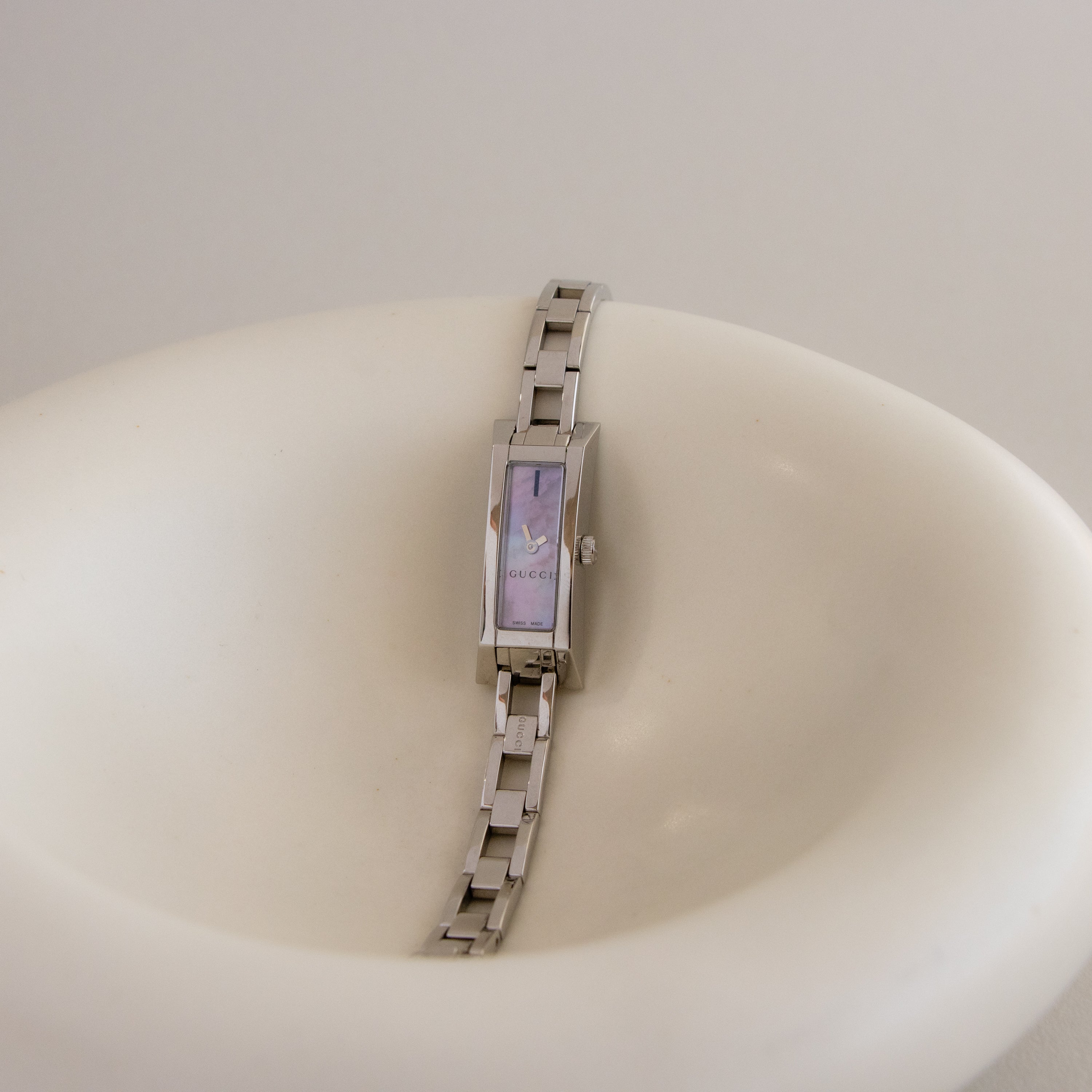 Vintage Gucci Blush Rectangular Silver Watch