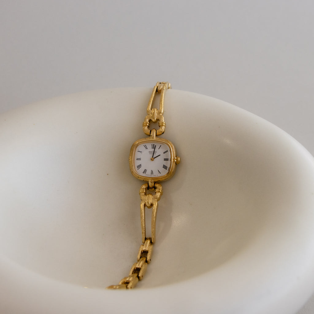 Vintage Seiko Square Link Gold Watch