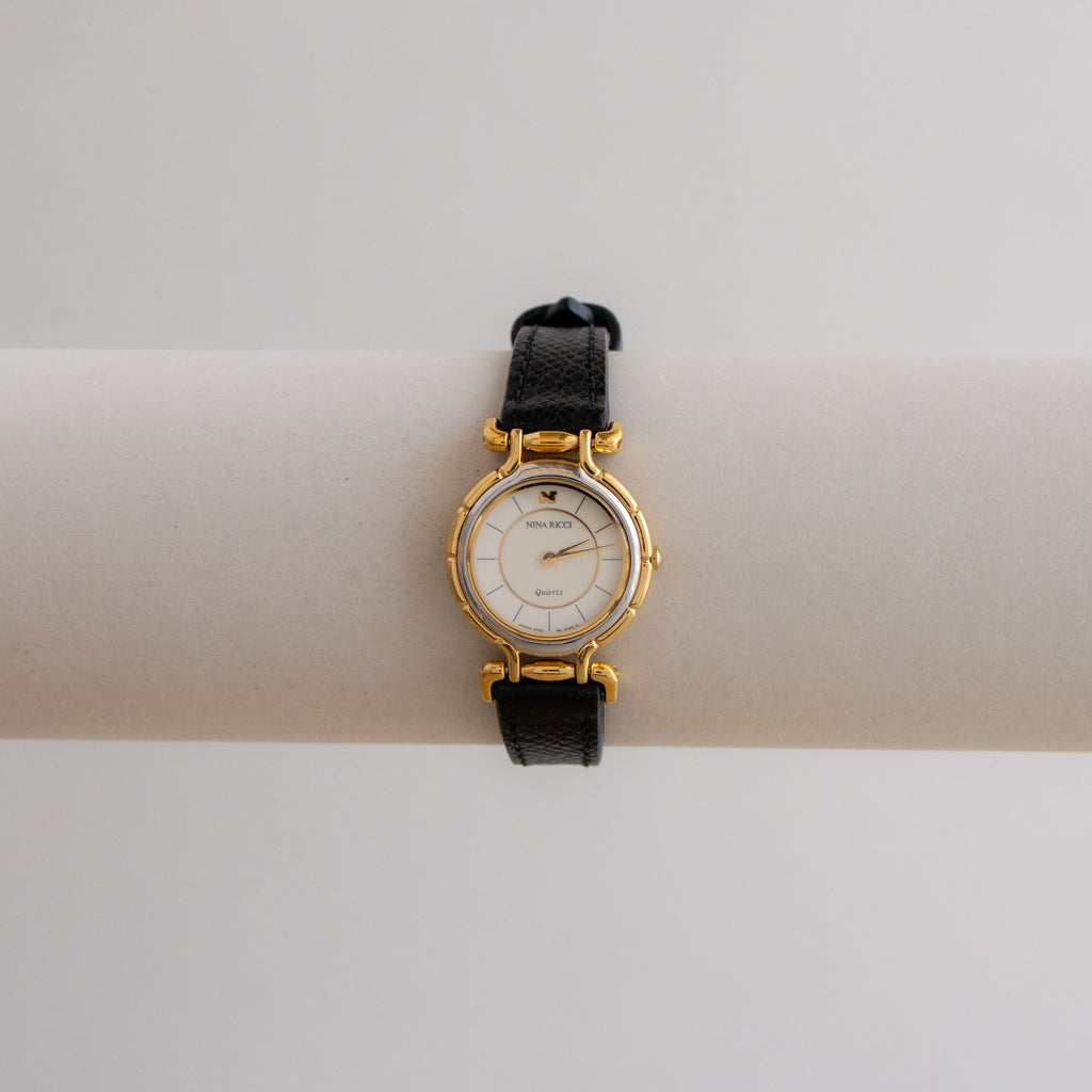 Vintage Nina Ricci Black Strap Two Tone Watch