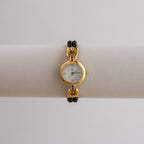 Vintage LZ Ruby Black Pearl Beaded Gold Watch