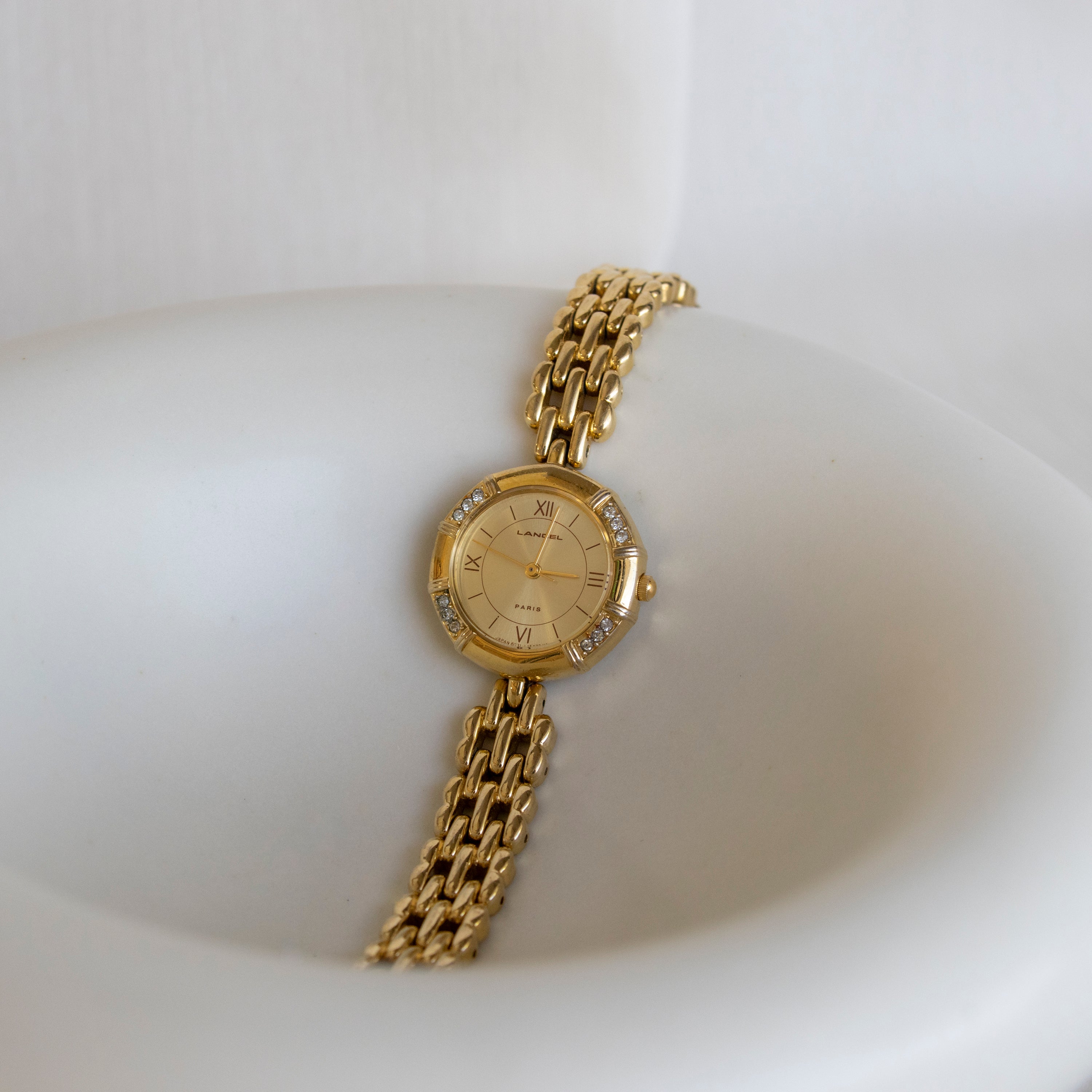 Vintage Lancel Pave Gold Watch