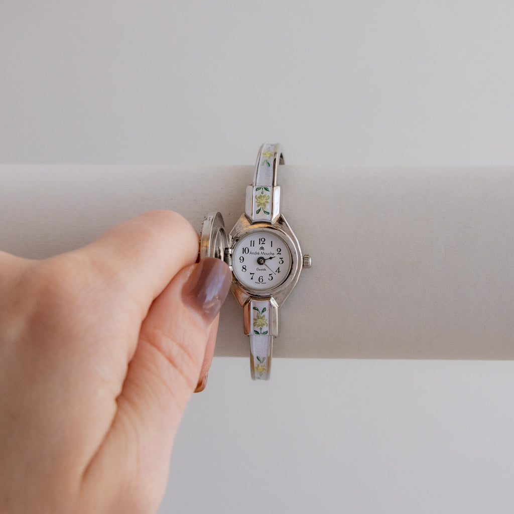 Vintage Andre Mouche Swiss Pave Locket Silver Watch