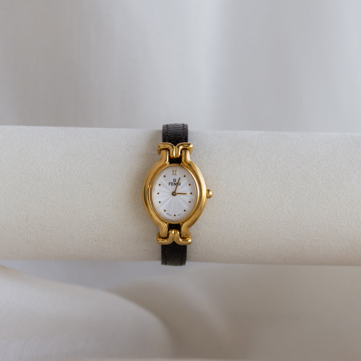 Vintage Fendi Brown Strap Gold Watch