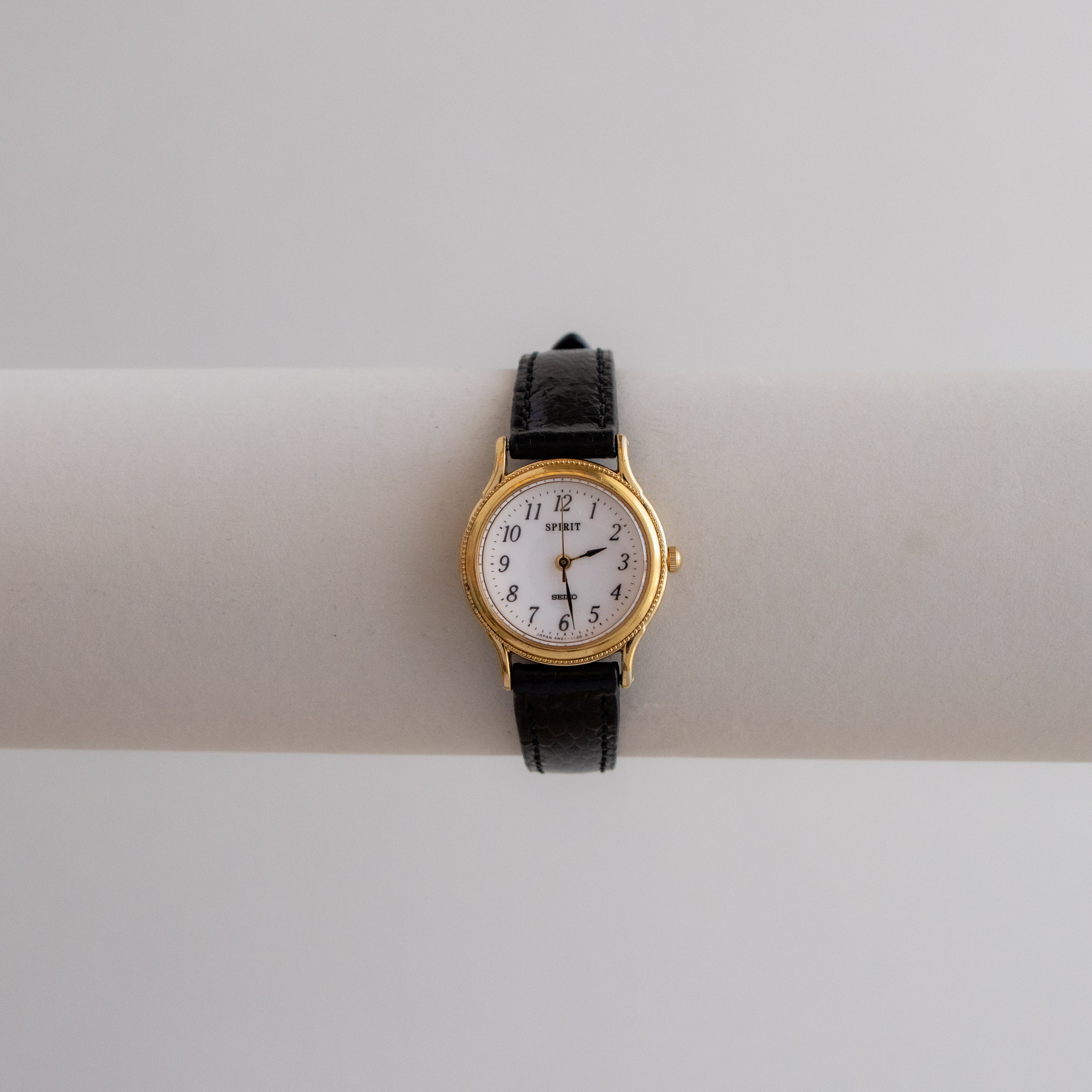 Vintage Seiko Spirit Black Strap Gold Watch