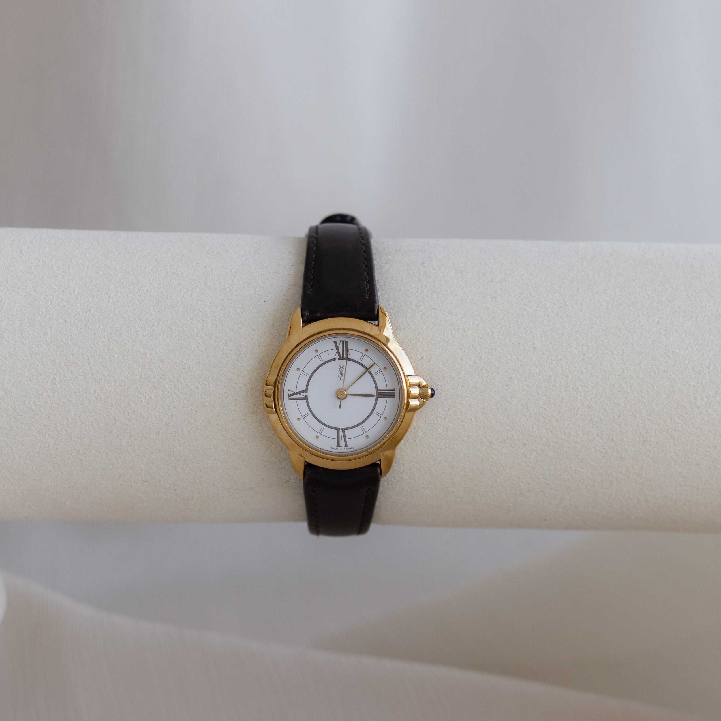 Vintage YSL Dark Brown Strap Gold Watch