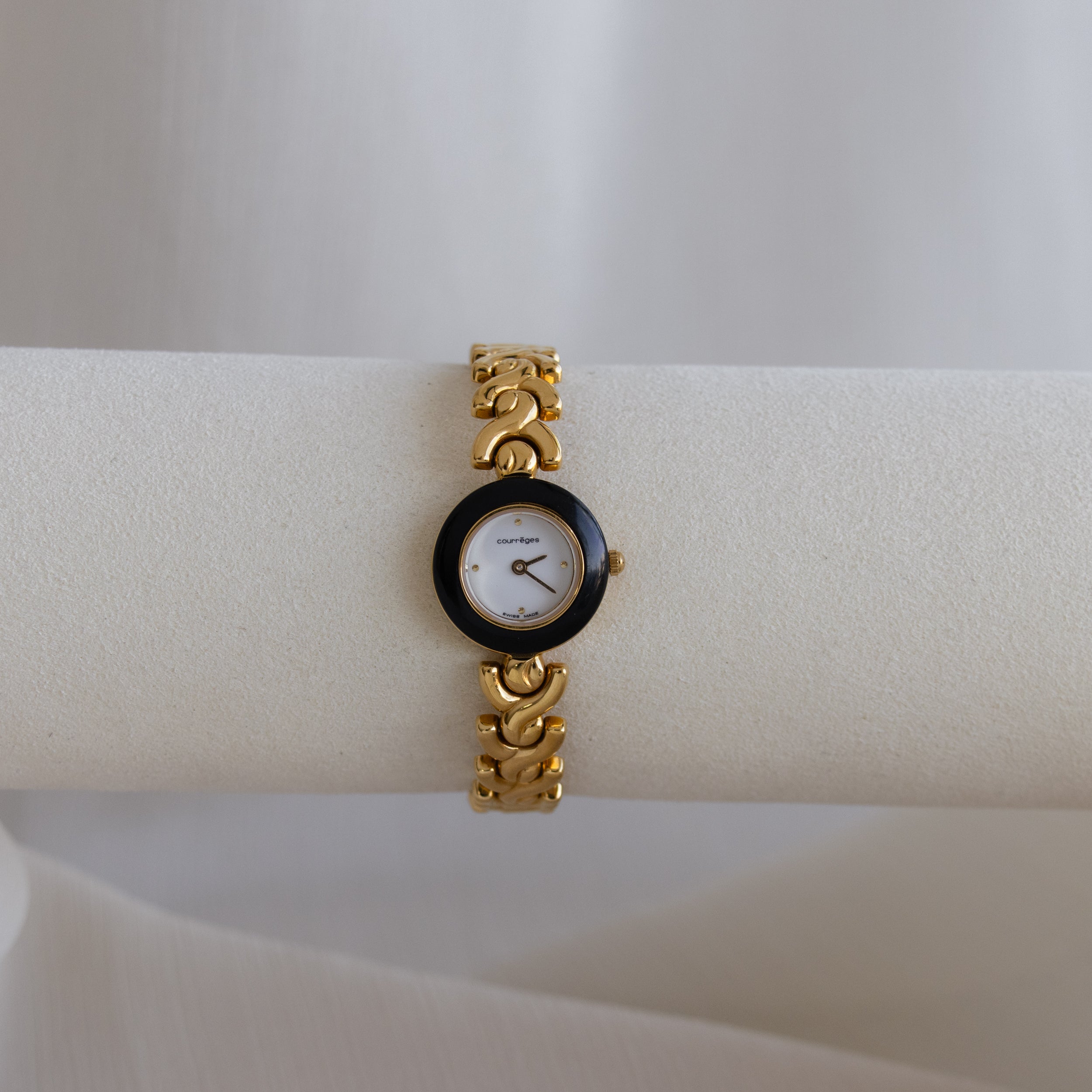 Vintage Courreges Swiss Round Black Gold Watch