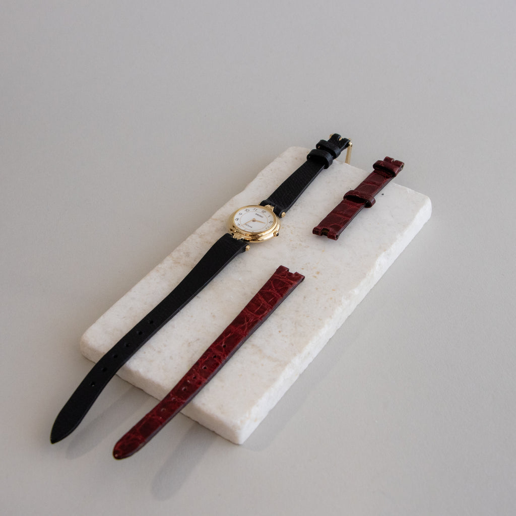 Rare Vintage Seiko Leather Straps Gold Watch