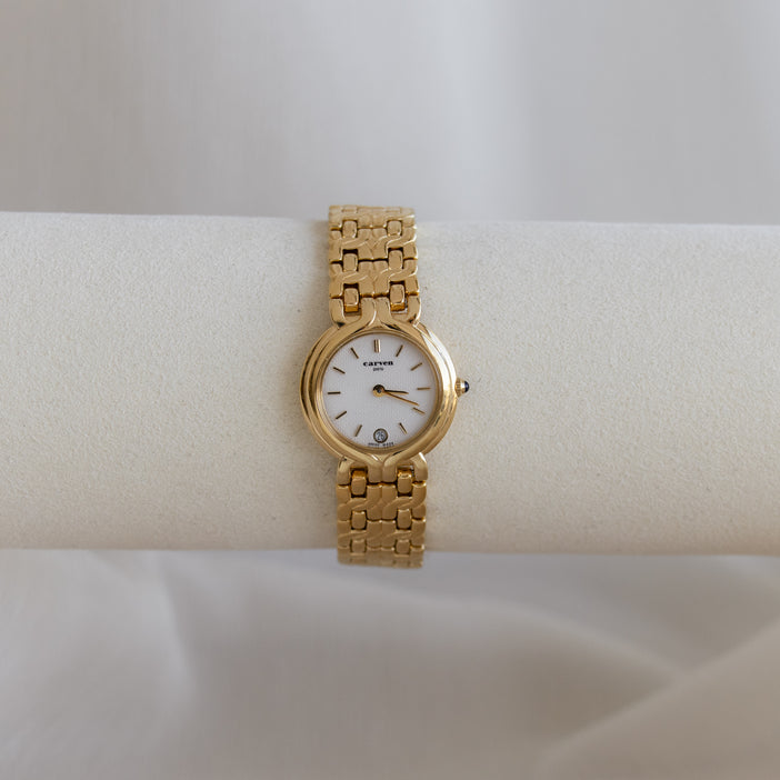 Vintage Carven Swiss Bold Round Gold Watch