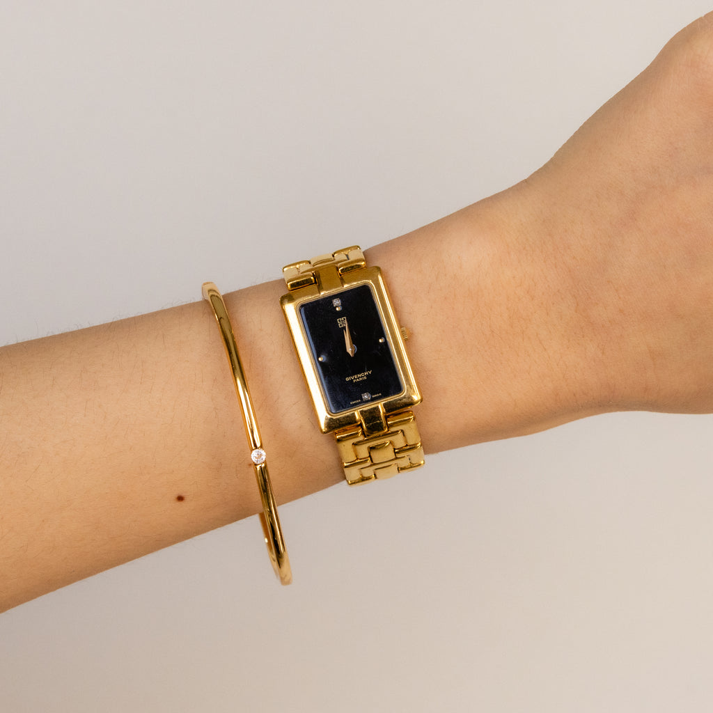 Vintage Givenchy Swiss Bold Rectangular Gold Watch