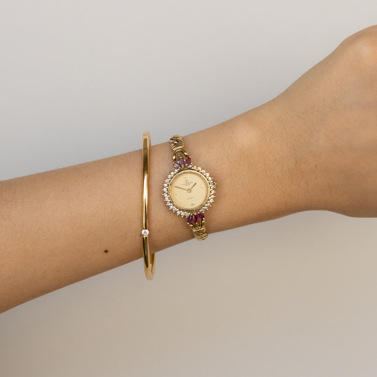 Vintage Christian Bernard Pave Ruby Gold Women's Watch | Caitlyn Minimalist