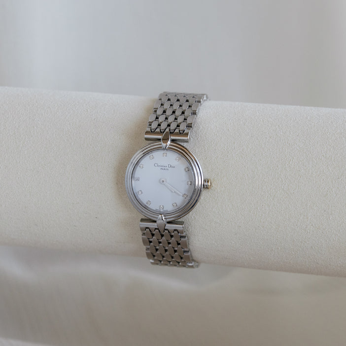 Vintage Christian Dior Swiss Pave Silver Watch