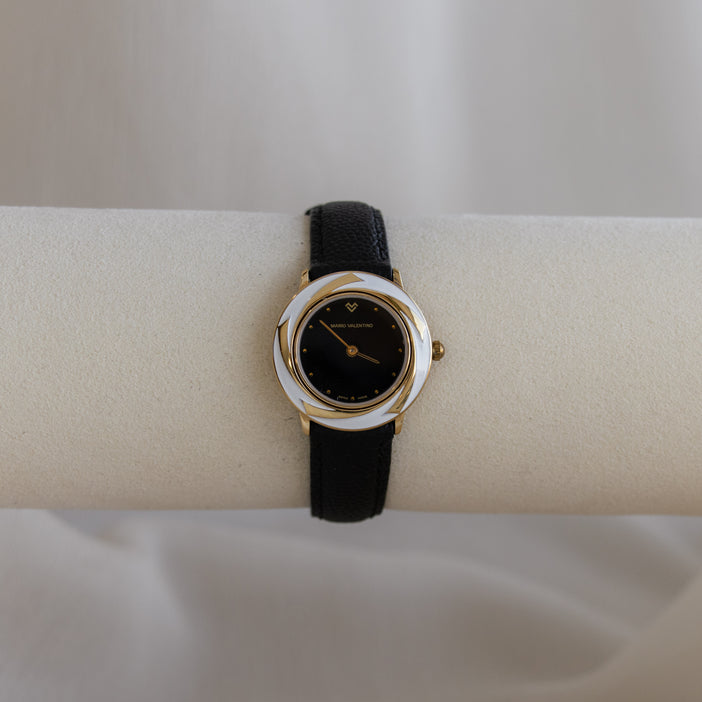 Vintage Mario Valentino Swiss Black Strap Watch