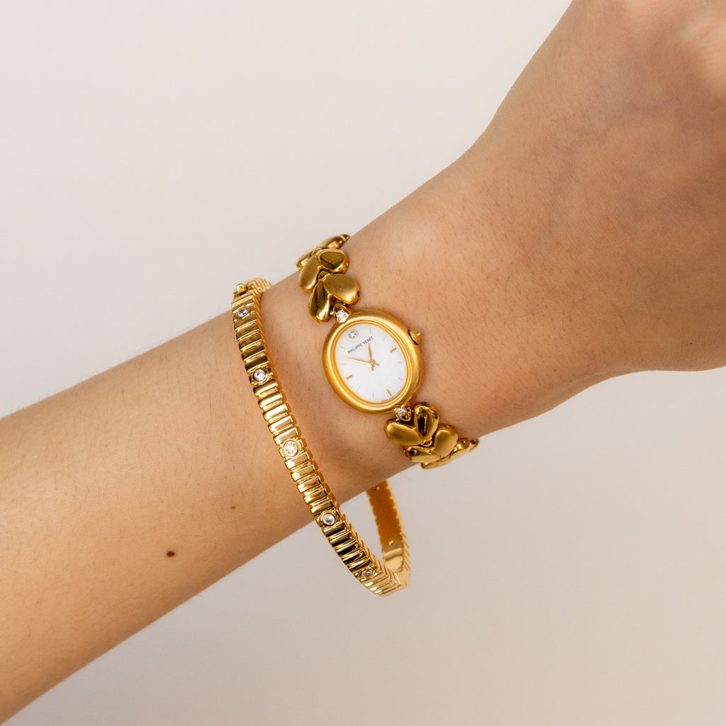 Vintage Philippe Venet Oval Hearts Gold Watch