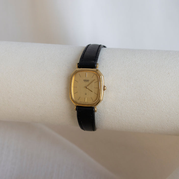 Vintage Seiko Black Strap Gold Watch