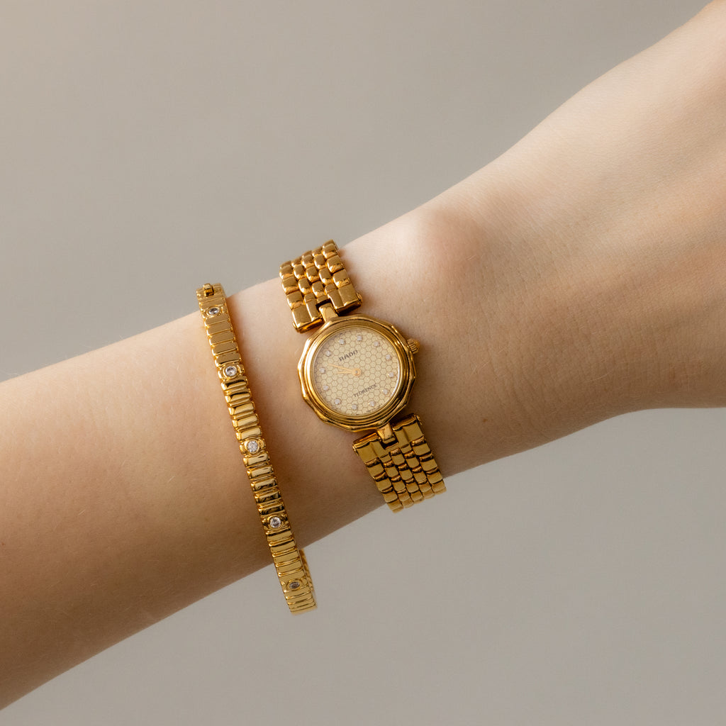 Vintage Rado Swiss Pave Honeycomb Gold Watch