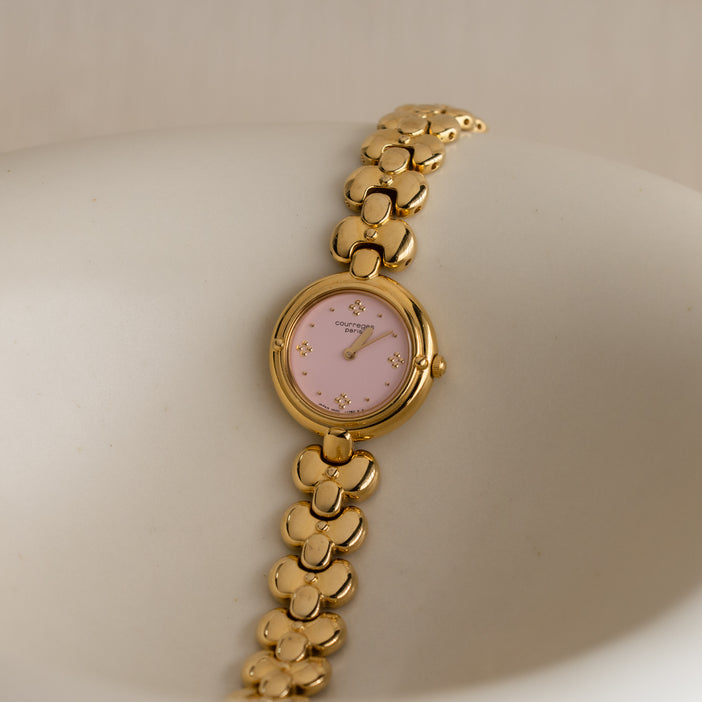 Vintage Courreges Round Pink Gold Watch