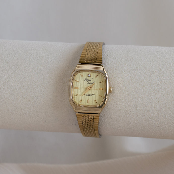 Vintage Royal Excel Bold Square Gold Watch