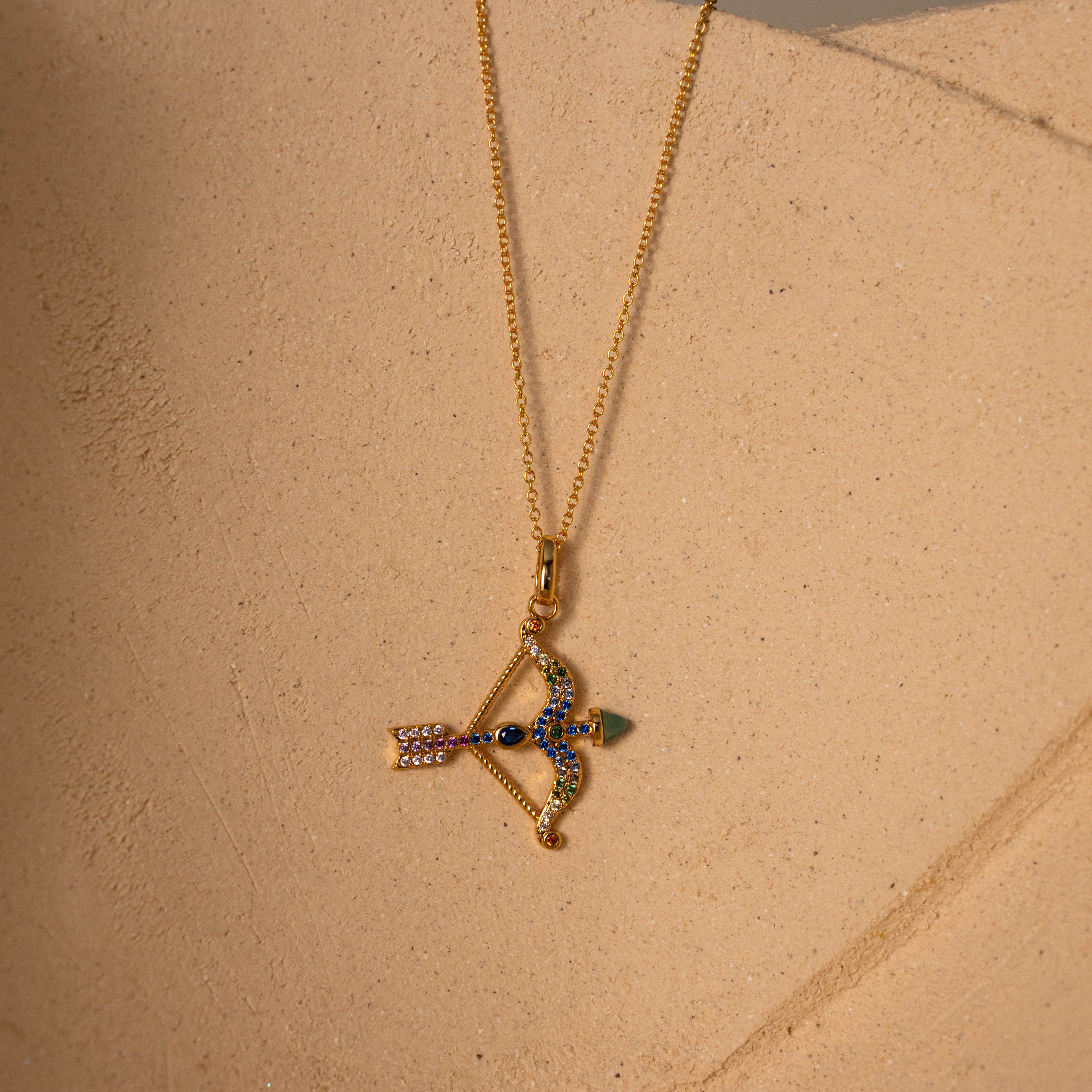 Sagittarius Bow & Arrow Birthstone Necklace