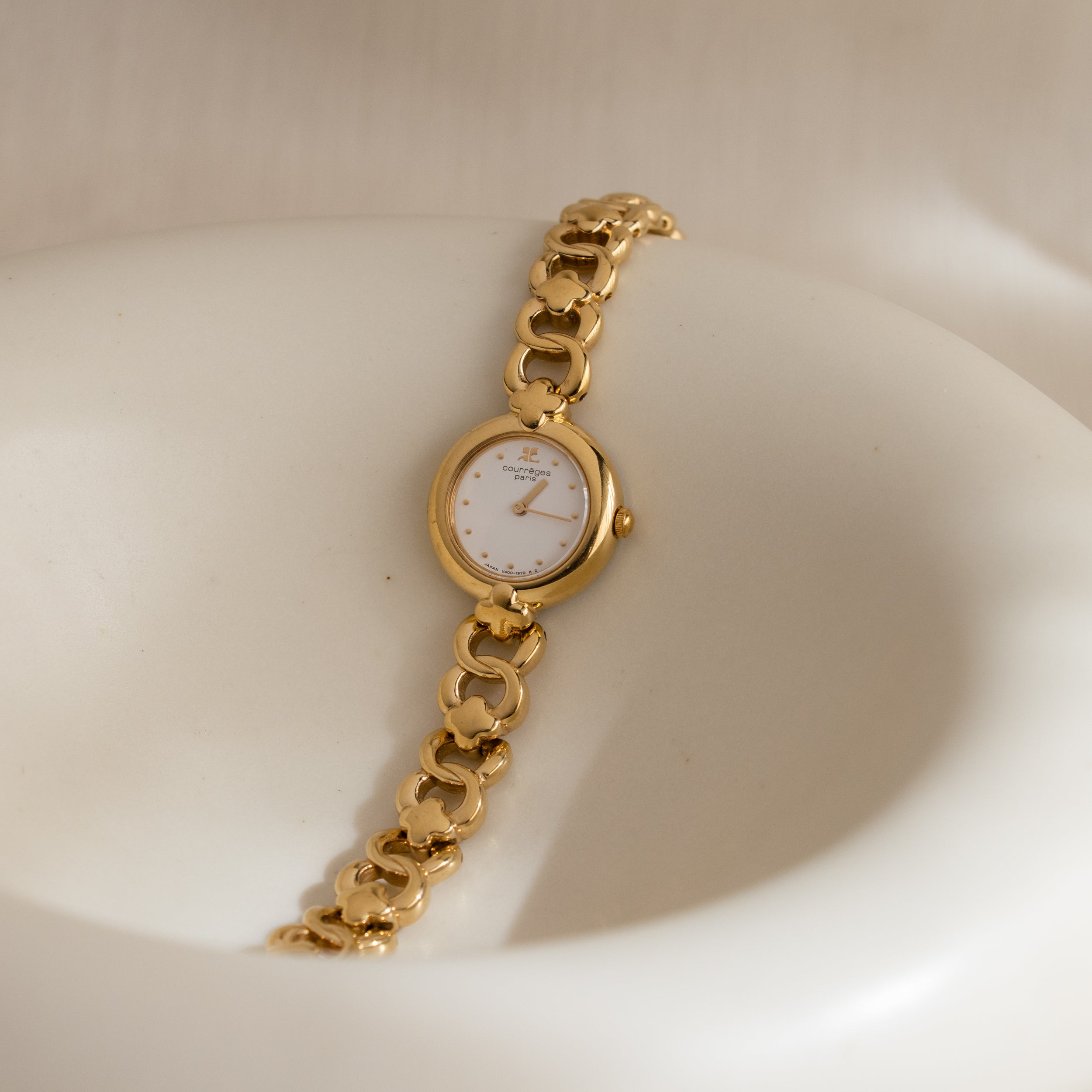 Vintage Courreges Round Link Gold Watch ll