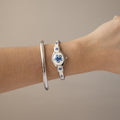 Vintage Andre Mouche Swiss Blue Iris Floral Locket Silver Watch
