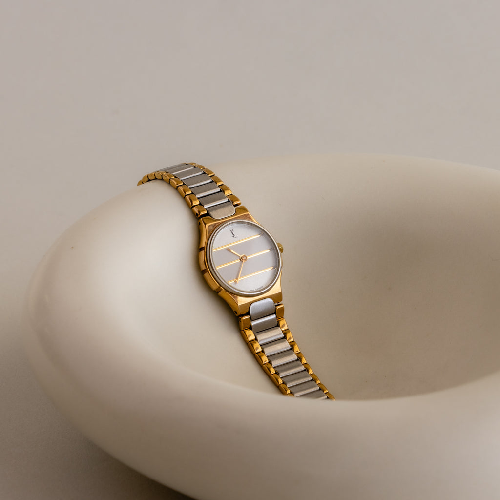 Vintage YSL Striped Two Tone Watch