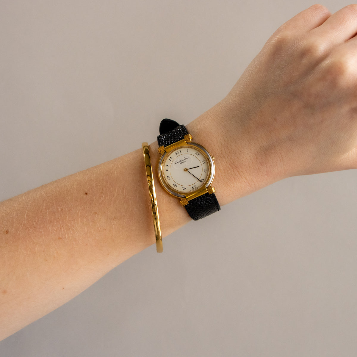 Vintage Christian Dior Swiss Leather Two Tone Unisex Watch 