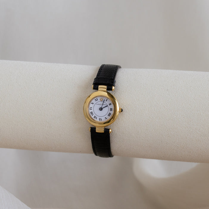 Vintage Charles Jourdan Dainty Black Strap Watch