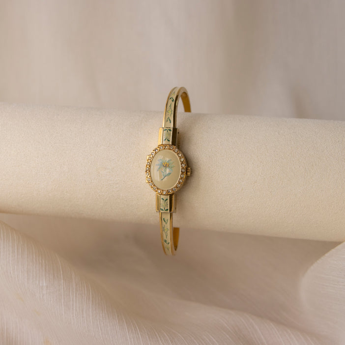 Vintage R. Müller Geneve Swiss Floral Cuff Gold Watch