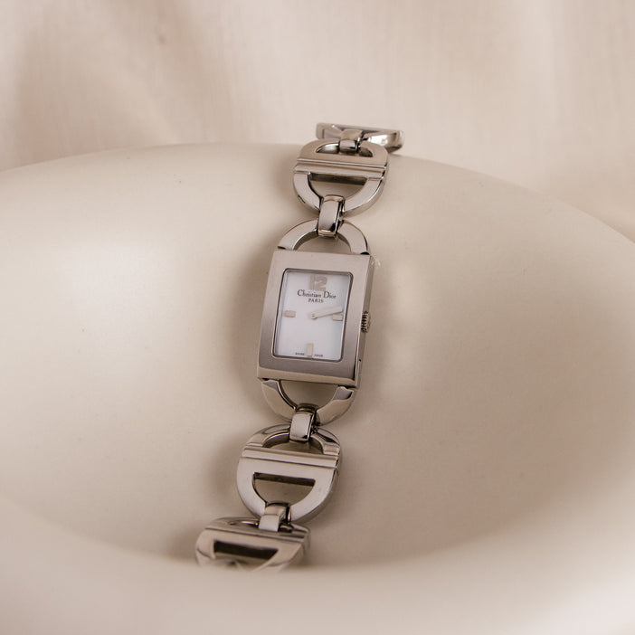 Vintage Swiss Christian Dior Rectangular Silver Watch