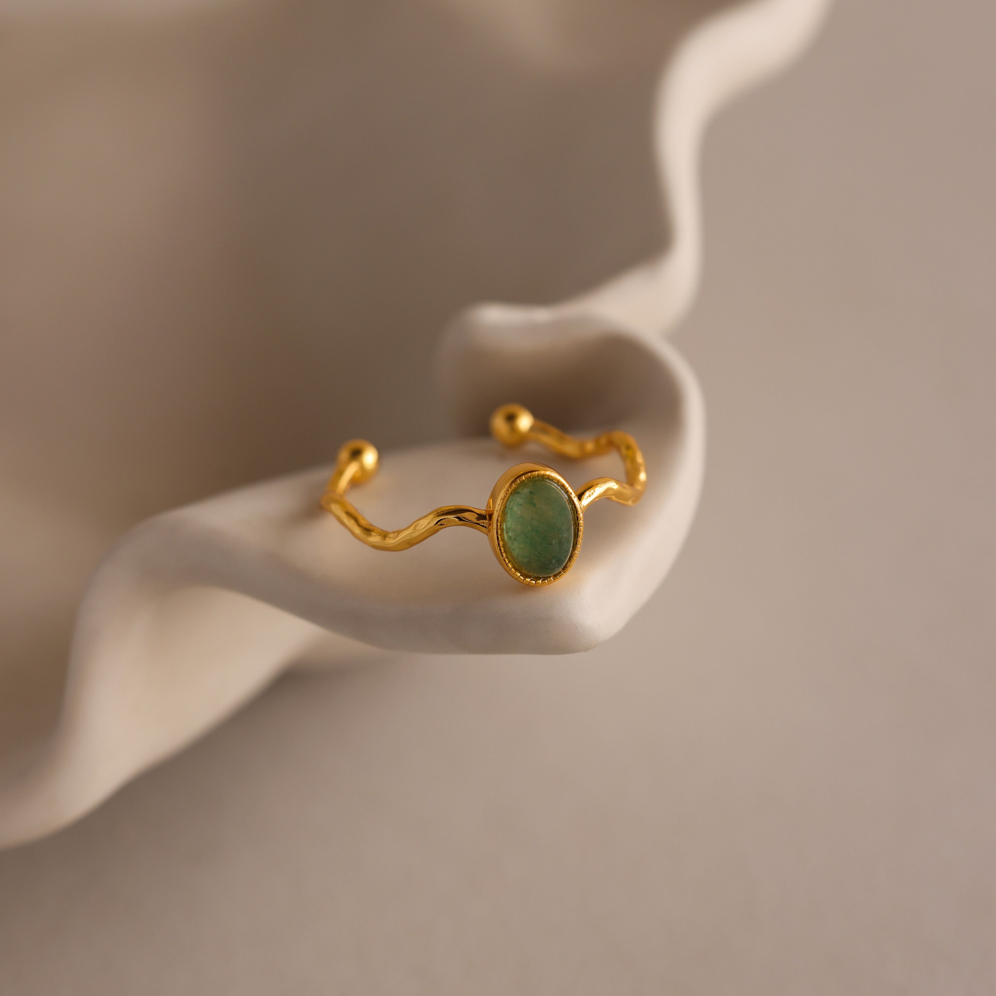 Sculpted Oval Jade Gemstone Adjustable Ring | Caitlyn Minimalist