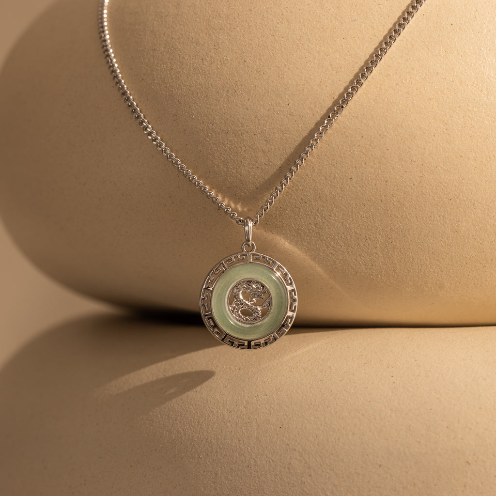 Jade Dragon Fortune Necklace in Silver