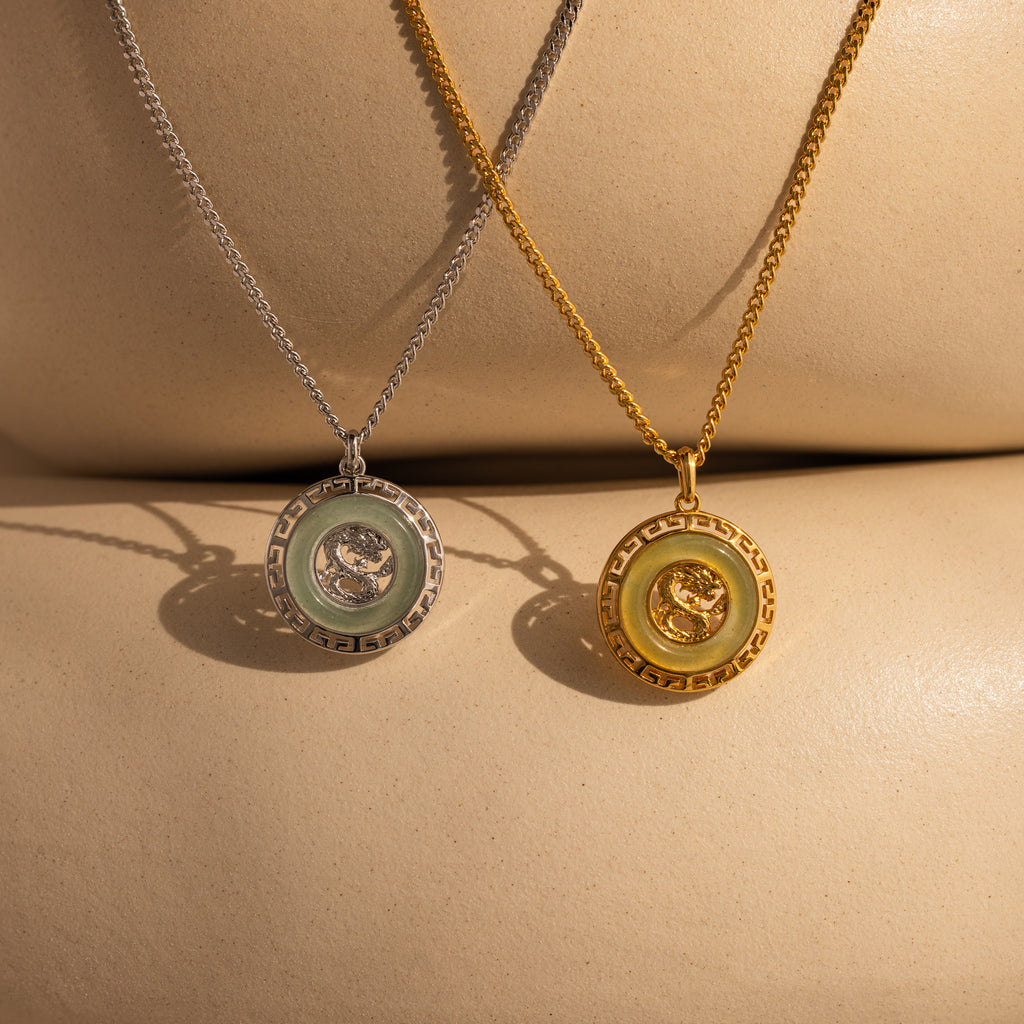 Jade Dragon Fortune Necklace in 18K Gold