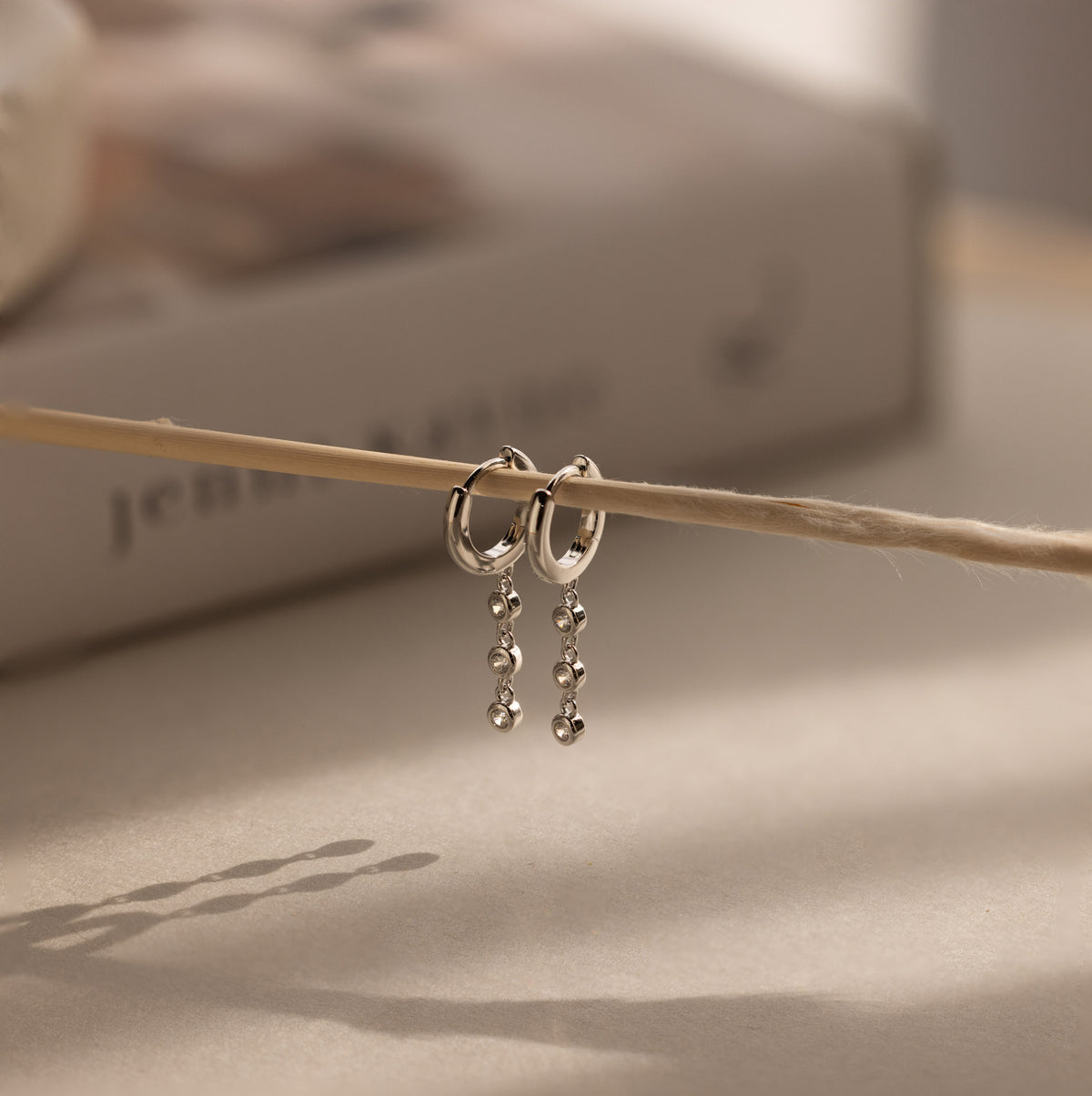 Dangling Diamond Chain Huggies in Silver