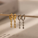Dangling Diamond Chain Huggies in 18K Gold
